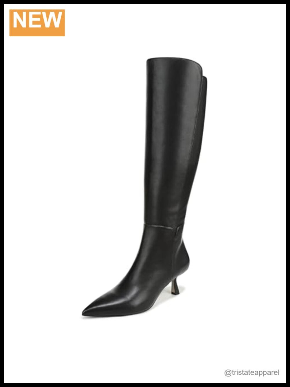 Knee-High Kitten Heel Boots - Pointed Toe Zip Closure Calf High